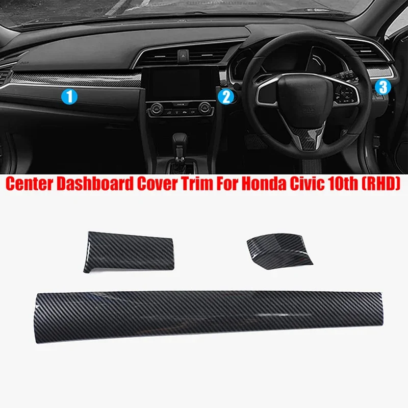 Right Hand Drive Car for Honda Civic 10th Gen 2016-2021 Console Center Dashboard Frame Strip Cover Trim Interior Stickers ABS