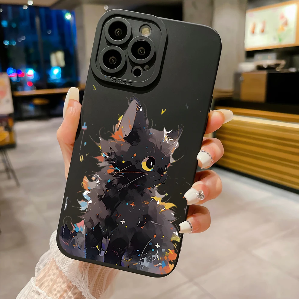 for Infinix Hot 40i 40 Pro Note 12 G96 30 20 11 10 Play Smart 8 7 5 6 HD Cute Black Cats Square Case Cover