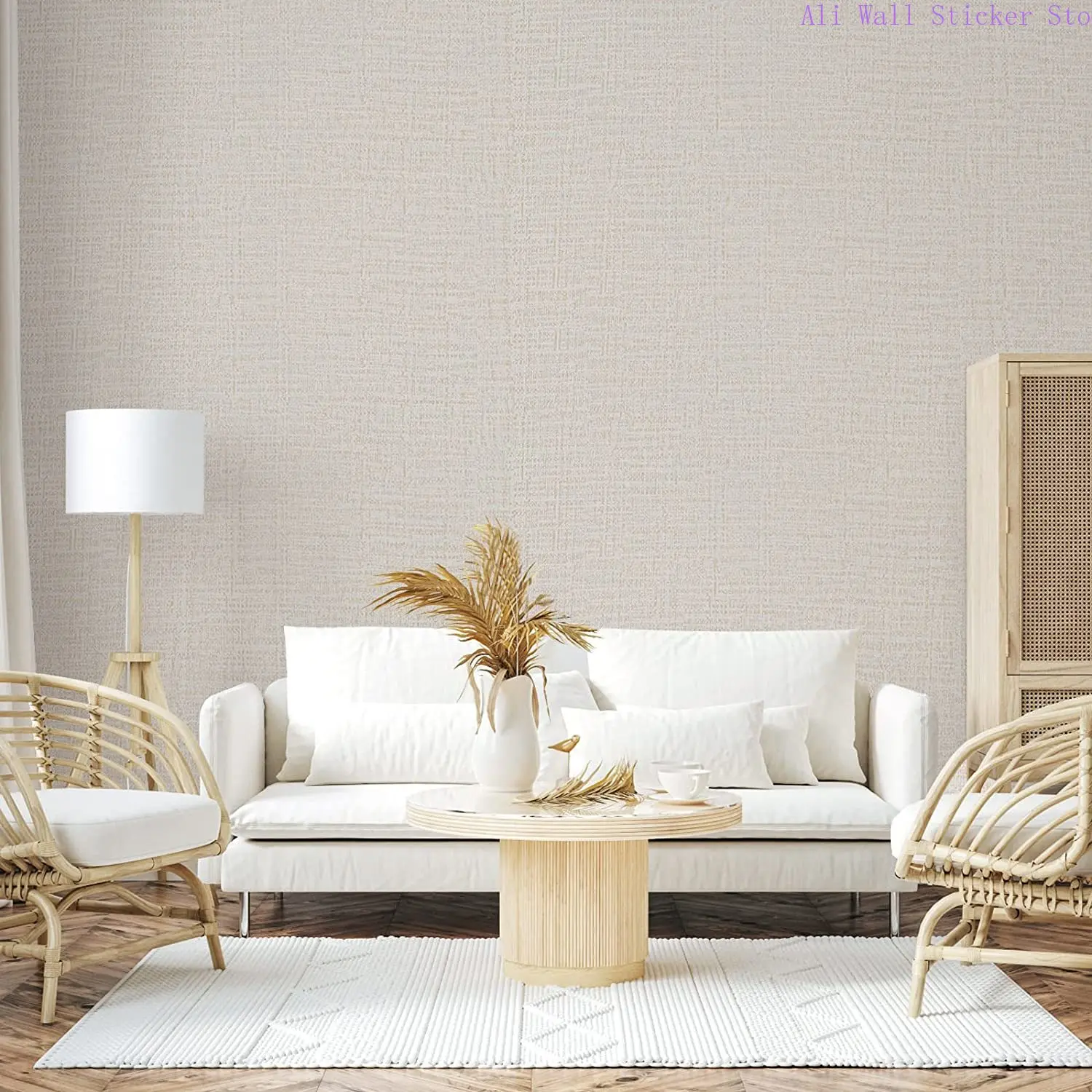 Linen Wallpaper PVC Self-Adhesive Waterproof Faux Imitation Cloth Vinyl Wall Sticker Solid Color Decor Furniture Bedroom Sticker