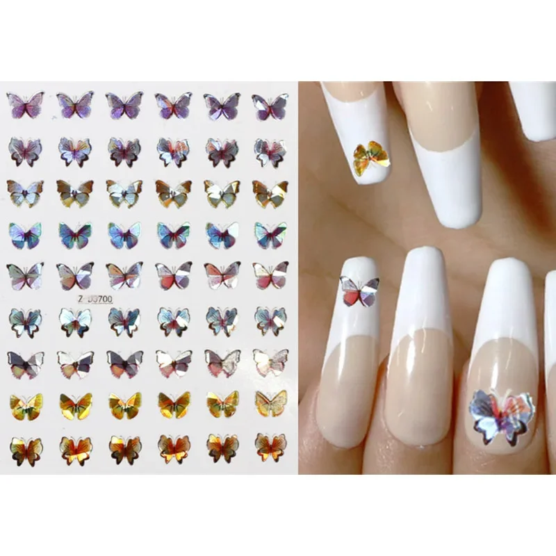 1 arkusz holograficzny naklejka do paznokci 3d Laser motyl pozostawia kwiaty naklejka DIY suwak do Manicure dekoracje artystyczne paznokci — zdjęcie 6