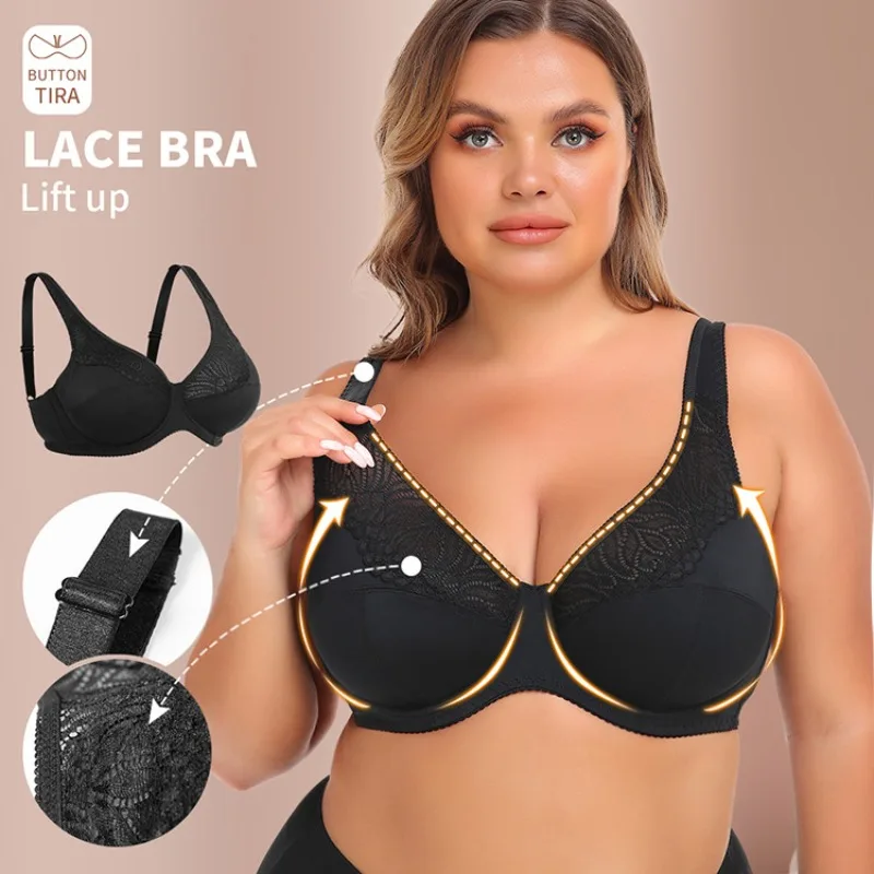 Lace Underwear Oversized Bra Cup Underwire Women  Push Up  Back Closure  Adjusted-straps 5XL 6XL