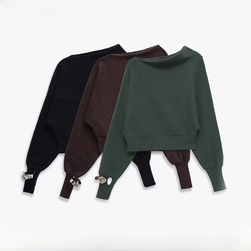 

Faionable Knitted Sweater Bracelet New Autumn Winter Women's Clothing Versatile Simple Casual Sle Long Sve Warm Polyester