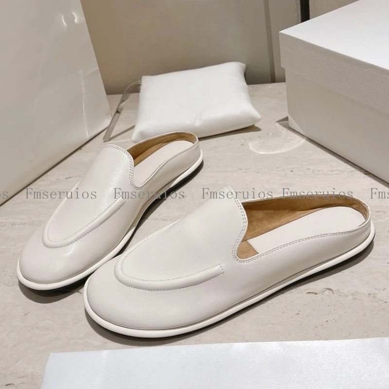 

Women Fashion Slippers Genuine Leather Round Toe Slip on Flats Solid Casual Comfort Top Quality Concise Design Outdoor Slides