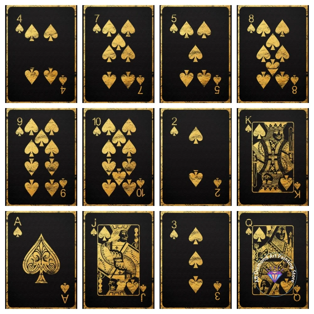 

Golden Royal Spades Poster Playing Poker AB Diamond Painting Kit Square Round Diamond 5D DIY Mosaic Handmade Art Gift Home Decor