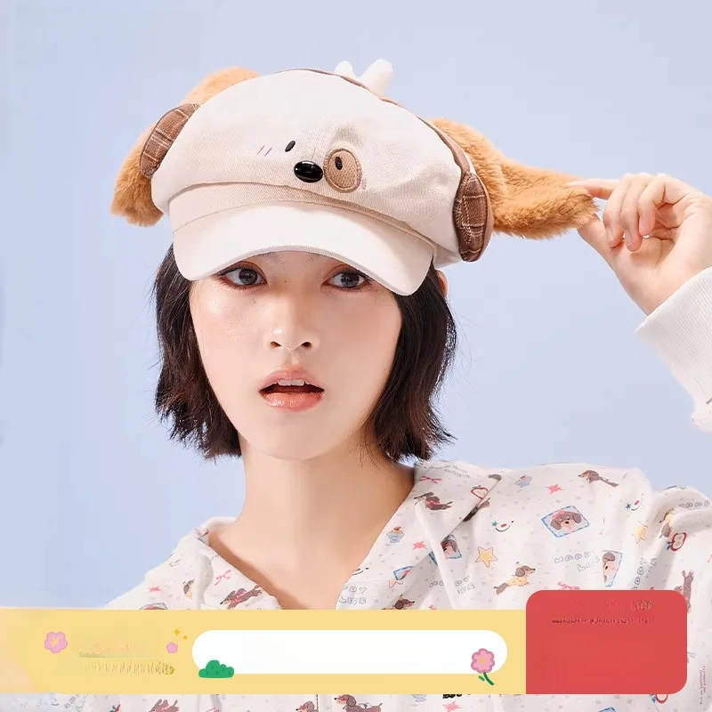 

Cute Little Dog Earphone Hat Baseball Cap Embroidered Bloom Hat Happy Dog Cotton ex Hat Faionable Gng Cap