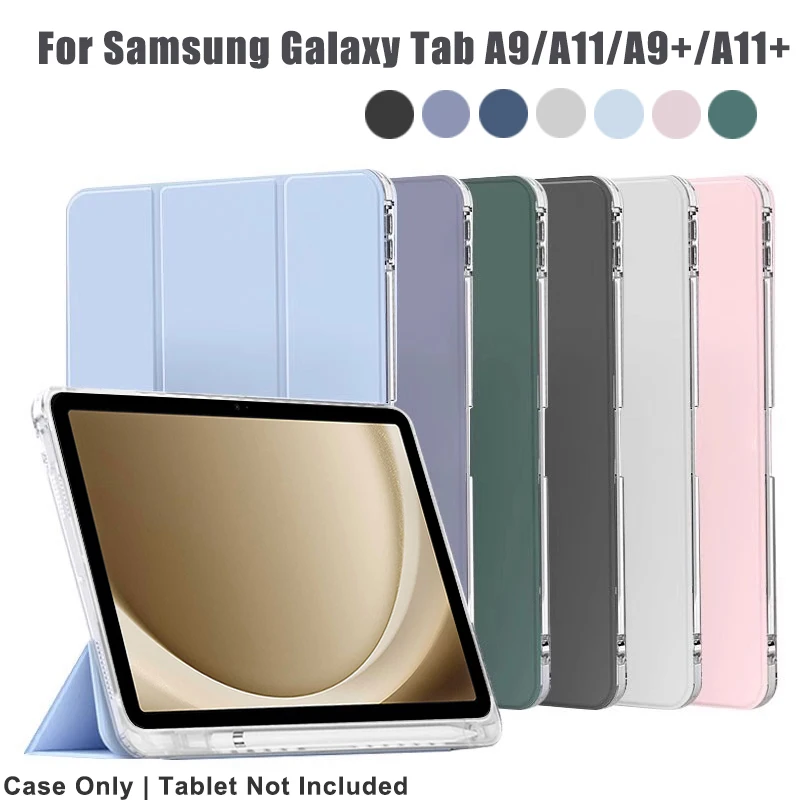 Clear Crystal Tablet Case With Pen Slot For Samsung Galaxy Tab A9 A11 Plus A9+ A11+ 11'' 8.7'' 2025 Flip Magnetic Stand Cases