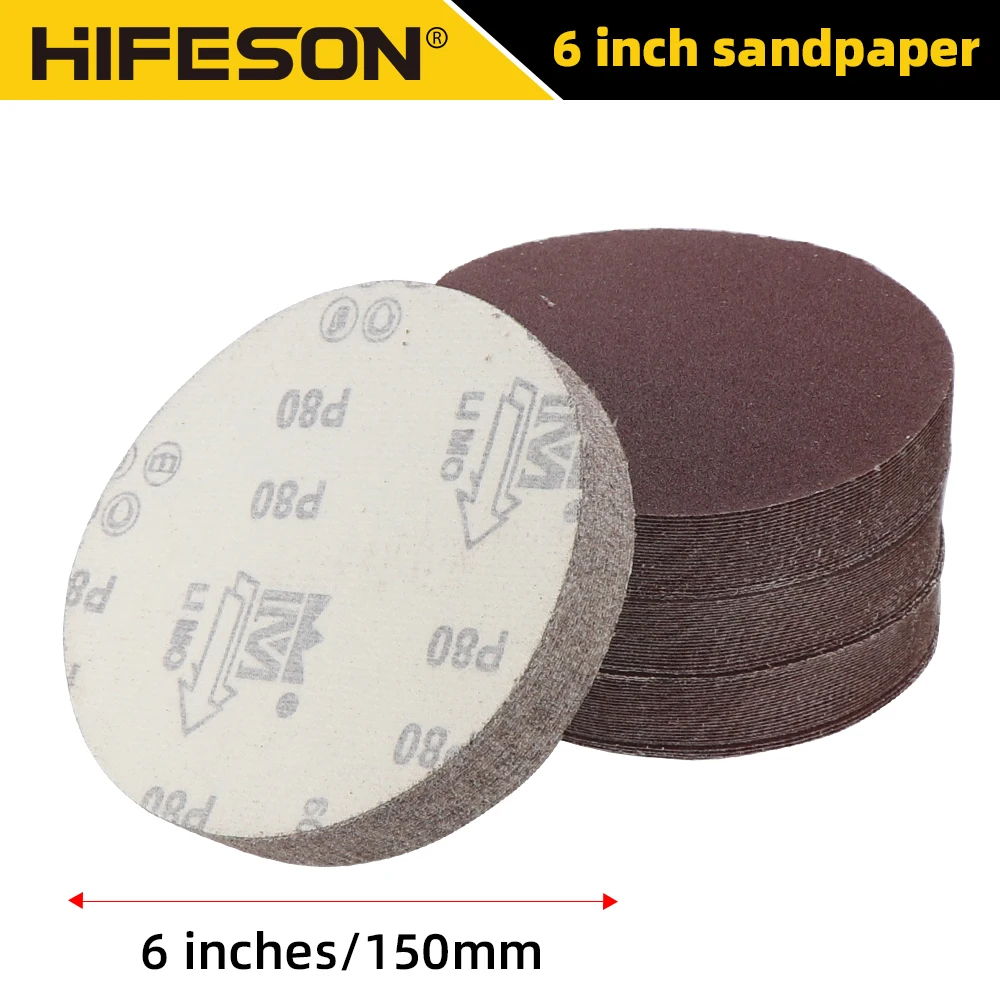 20/50/100pcs 6inch 150mm Flocking Disc Sandpaper Sheet Back Flocking Sandpaper Flanging Grinding Sheet Self-adhesive Flocking