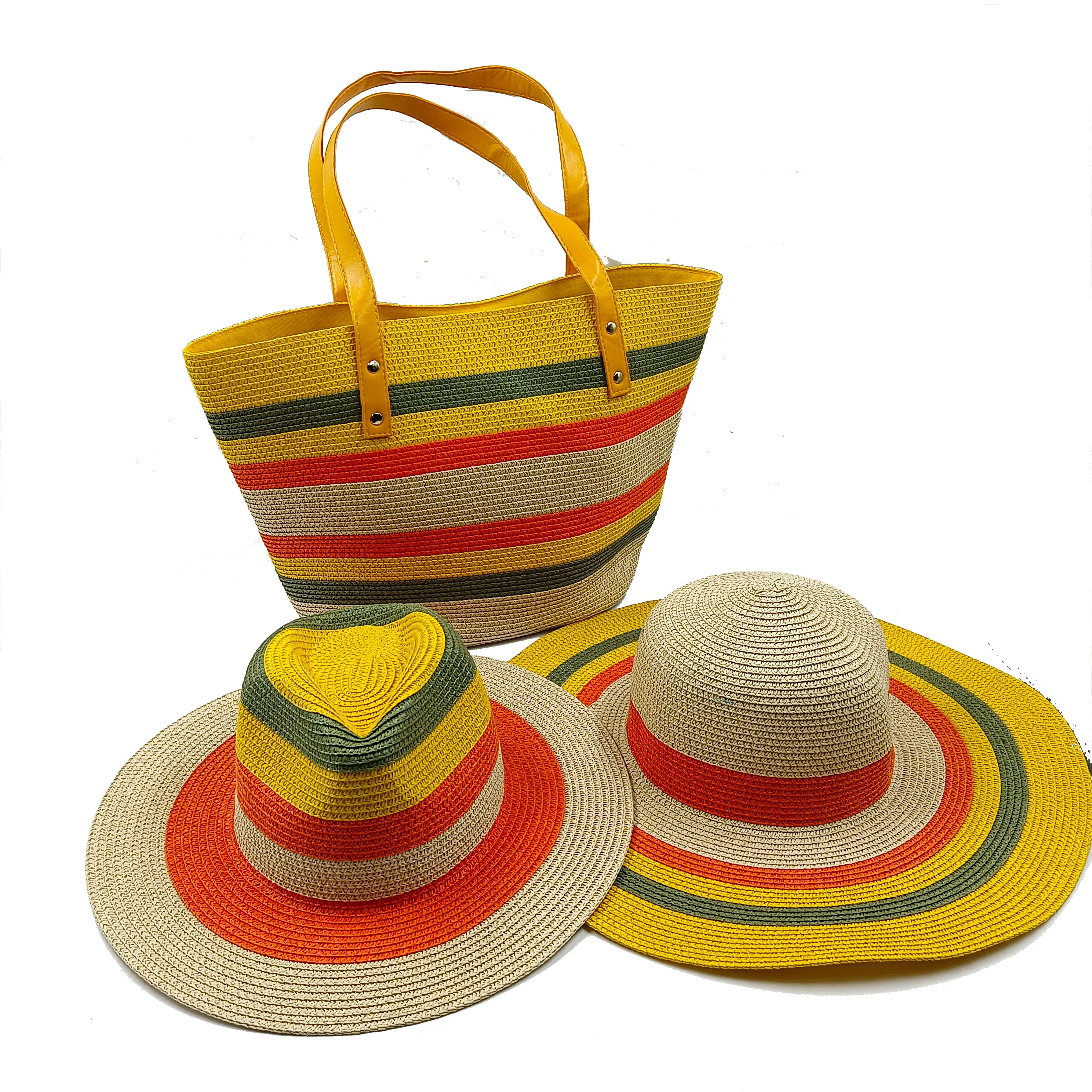 Straw hat suit messenger bag color matching sun hat suit Panama outdoor beach men's and women's party stage straw hat  Шляпа 