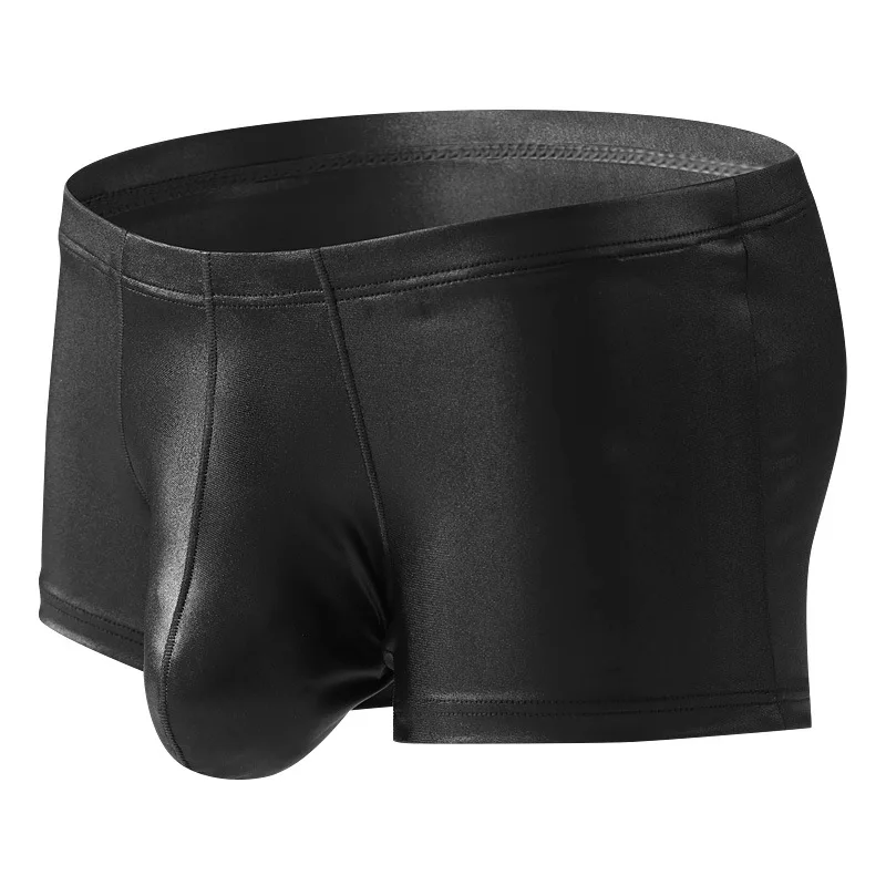 

Mens Underwear Boxers Shorts Faux Leather Panties For Man Solid Breathable JJ Penis U Convex Pouch Underpants Cueca calzoncillo