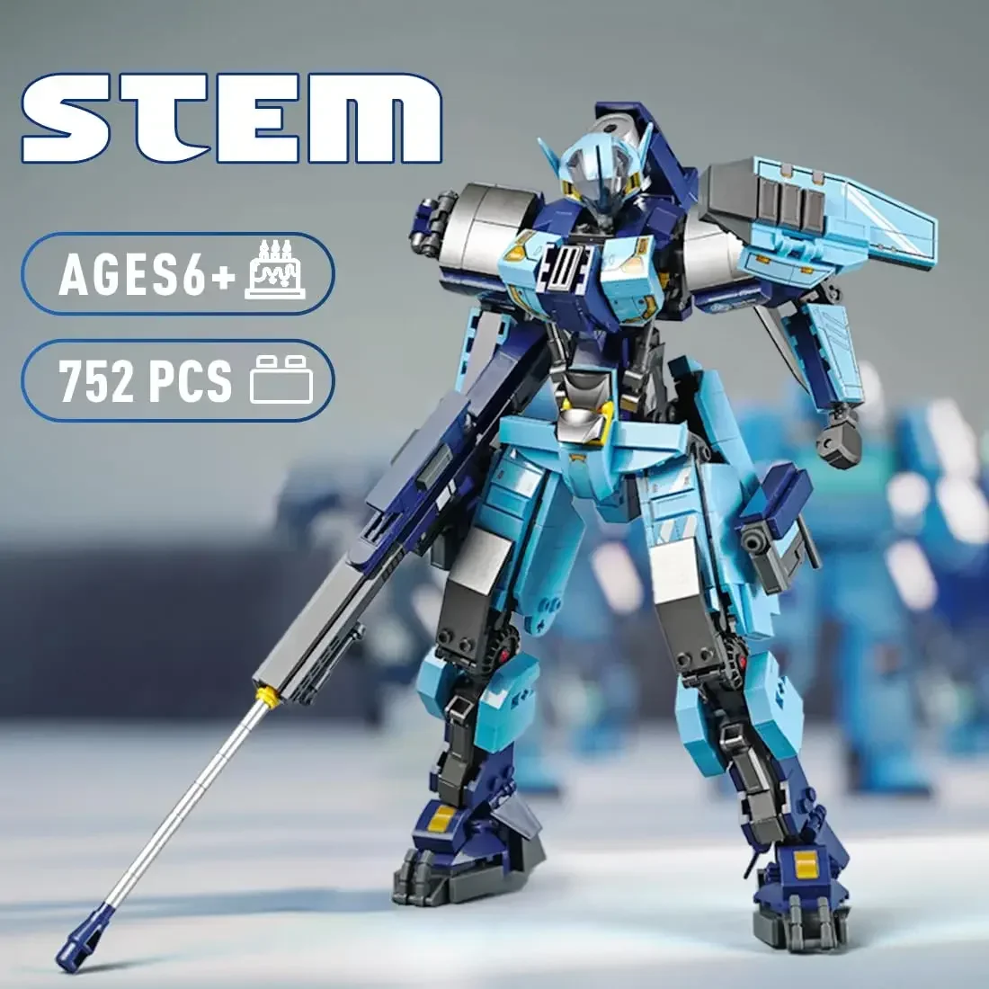 752PCS War Mecha Building Blocks Blue Robot Mecha Figure Heavy Weapon Model Bricks Desktop Decoration DIY Toys For Kids Gifts