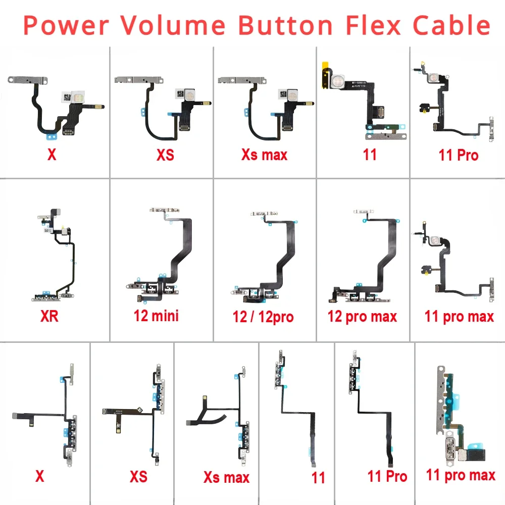 

1pcs Power Flex with Metal Holder For iPhone X XR XS XS MAX 11 12 mini Por Max Mute Switch Power Volume Button Flex Repair Parts