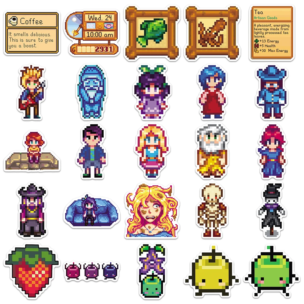 10/30/50 قطعة الكلاسيكية بكسل لعبة Stardew وادي ملصقات مضحك الكرتون الشارات زجاجة ماء المحمول الهاتف الكتابة على الجدران ملصق بالجملة