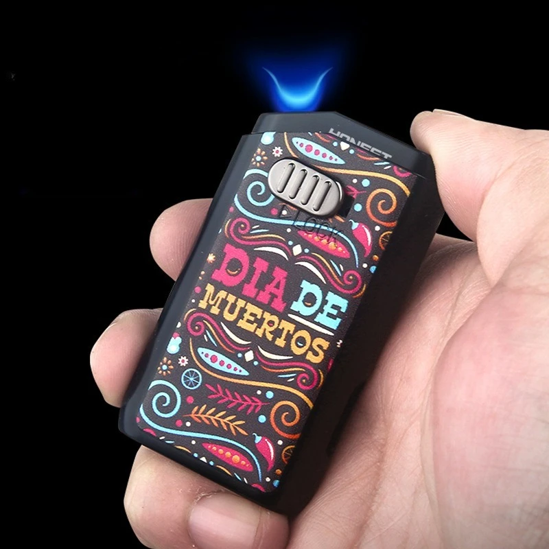 HONEST Zinc Alloy Exquisite Graffiti Windproof Flat Fire Butane Gas Lighter Safety Switch Visible Gas Window Exquisite Lighters