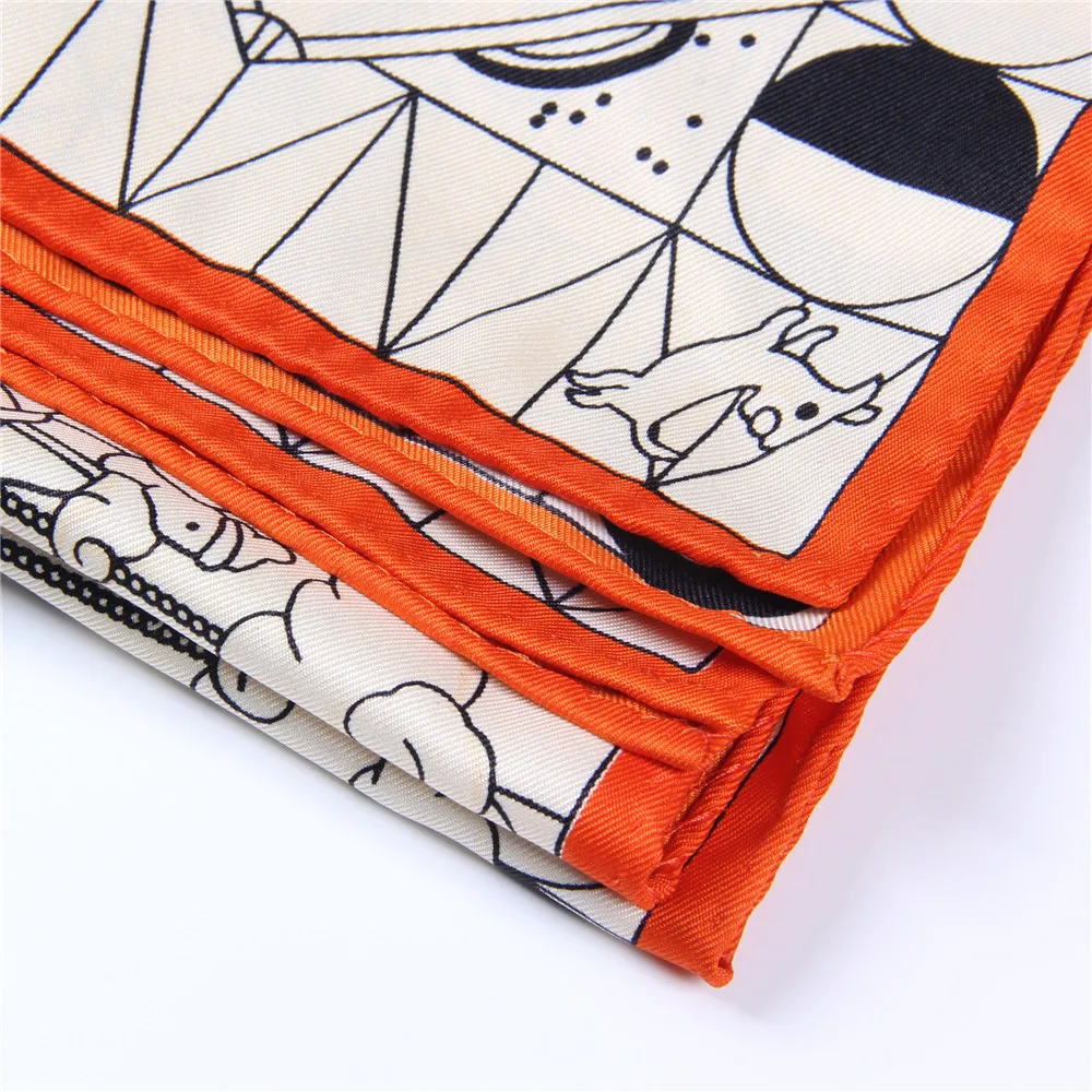 Manueller handgerollter Twill-Seidenschal für Damen, Hopi-Druck, quadratische Schals, Wraps, Echarpes, gekräuseltes Foulard, Femme, Bandana, Hijabs, 90 cm – Detail 1