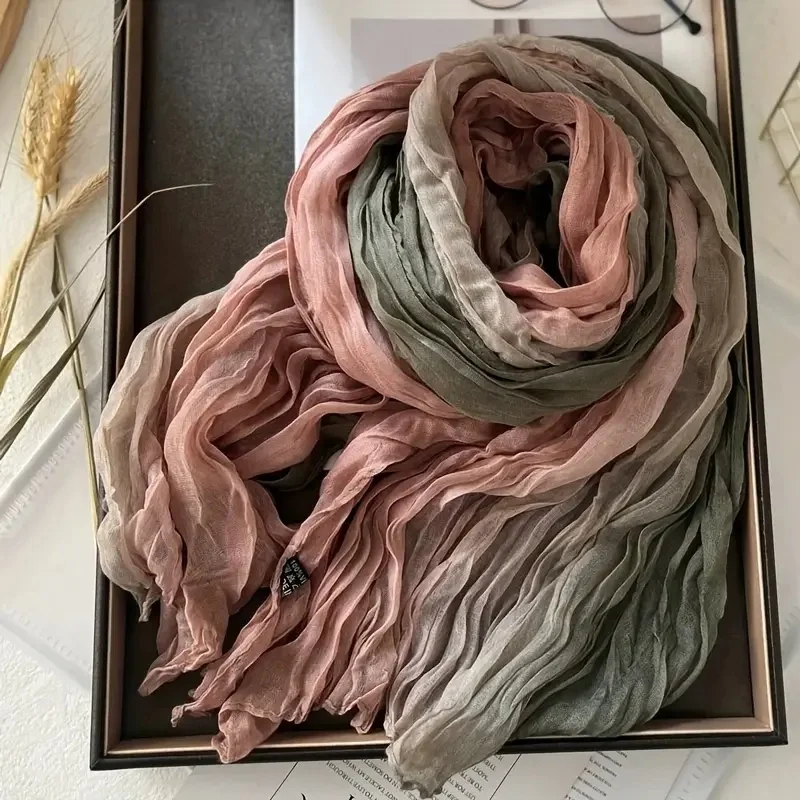 Böhmischer blauer Schal mit Farbverlauf für Damen, leicht, weich und atmungsaktiv, gerüschter Schal, perfekt für Strandurlaub und Freizeitausflüge – Detail 7