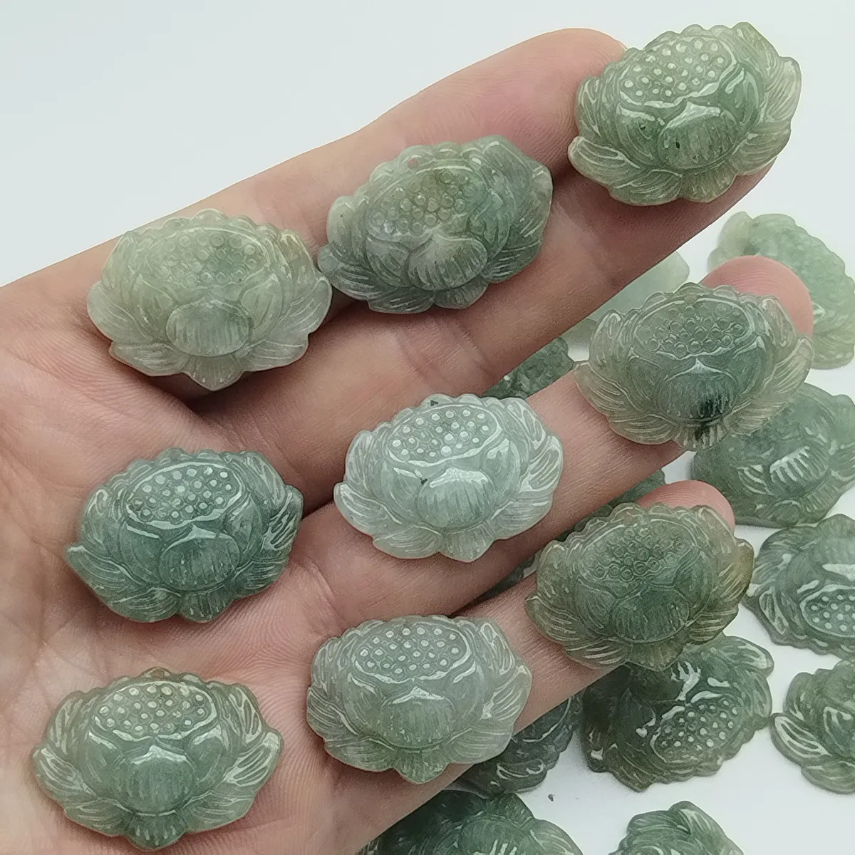 

Burma Green 100% Natural Type A Jade Jadeite Carved Lotus Flower Pendant