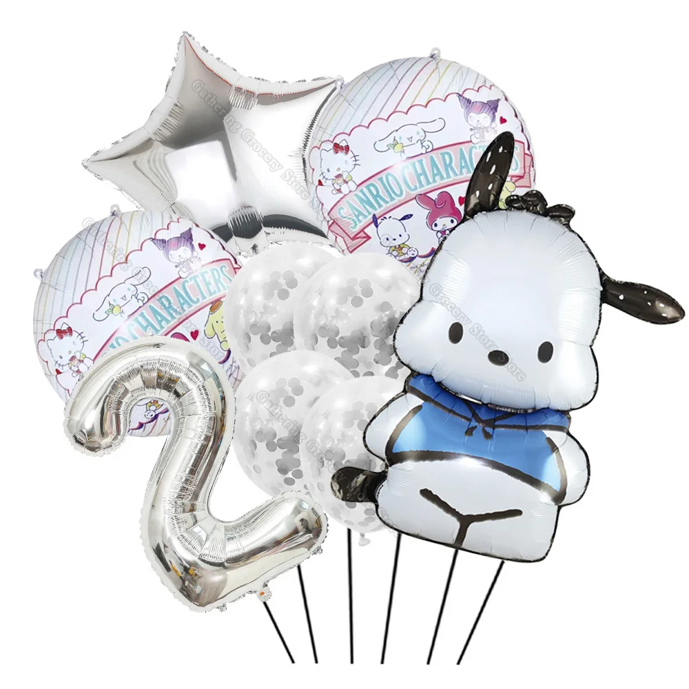 Sanrio Pochaccoed 8/9Pcs Foil Ballon decorazione per feste compleanno per bambini gonfiare elio Globos forniture per feste Layout di scena fai da te