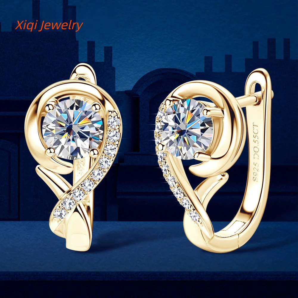 

Xiqi Jewelry 925 Sterling Silver Moissanite Hoop Earrings for Women, 5mm, D Color, VVS1 Clarity, Round Cut, 18k Gold Plated, GRA