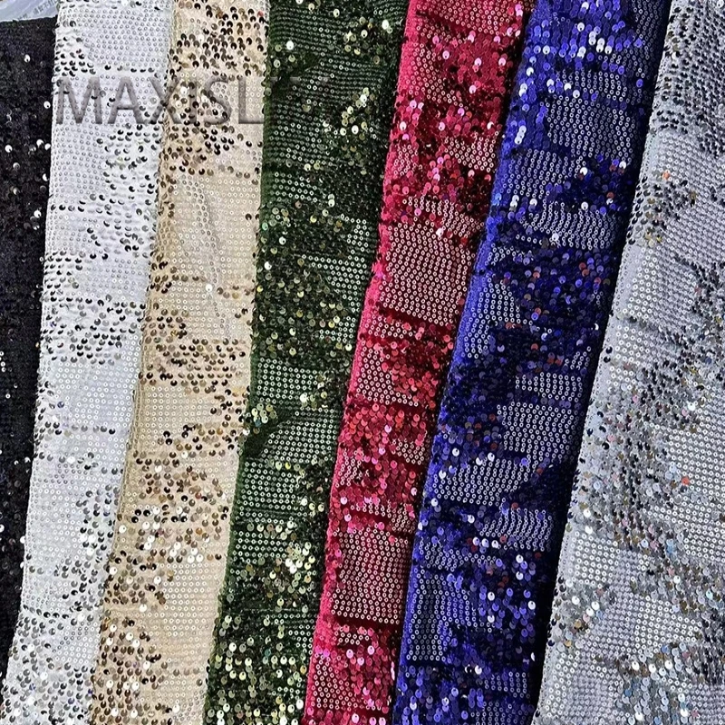 

New 3+5 Sequin Fabric Velvet Sequin Embroidered Wedding Dress Children Clothing Stage Performance Clothing Fabric Wide：125CM