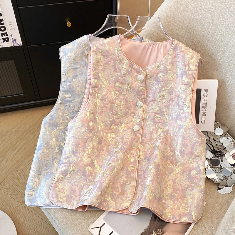 Early Spring Faion New Chinese Embroidered Vest round Ne Outwear Elegance High-End Tang Costume Cotton Polyester Blend