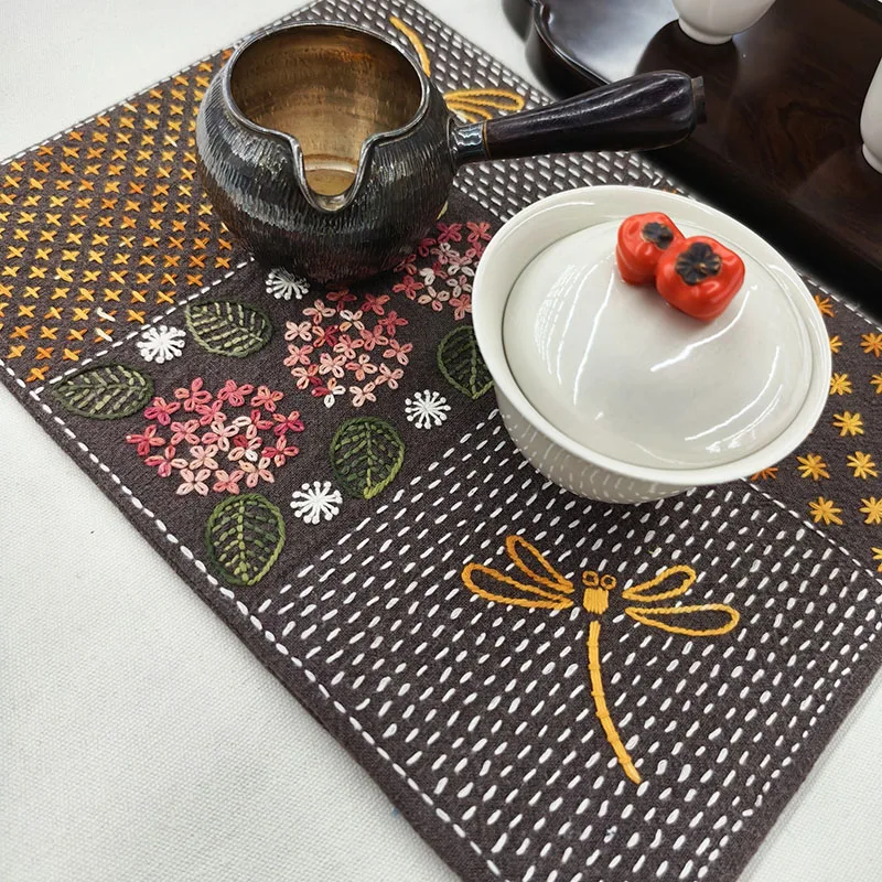 

Sashiko DIY Hand Sewing Kit for Beginners, 1PC Cotton Linen Preprinted Fabric Table Runner / Tea Mat, Make Your Own Coaster