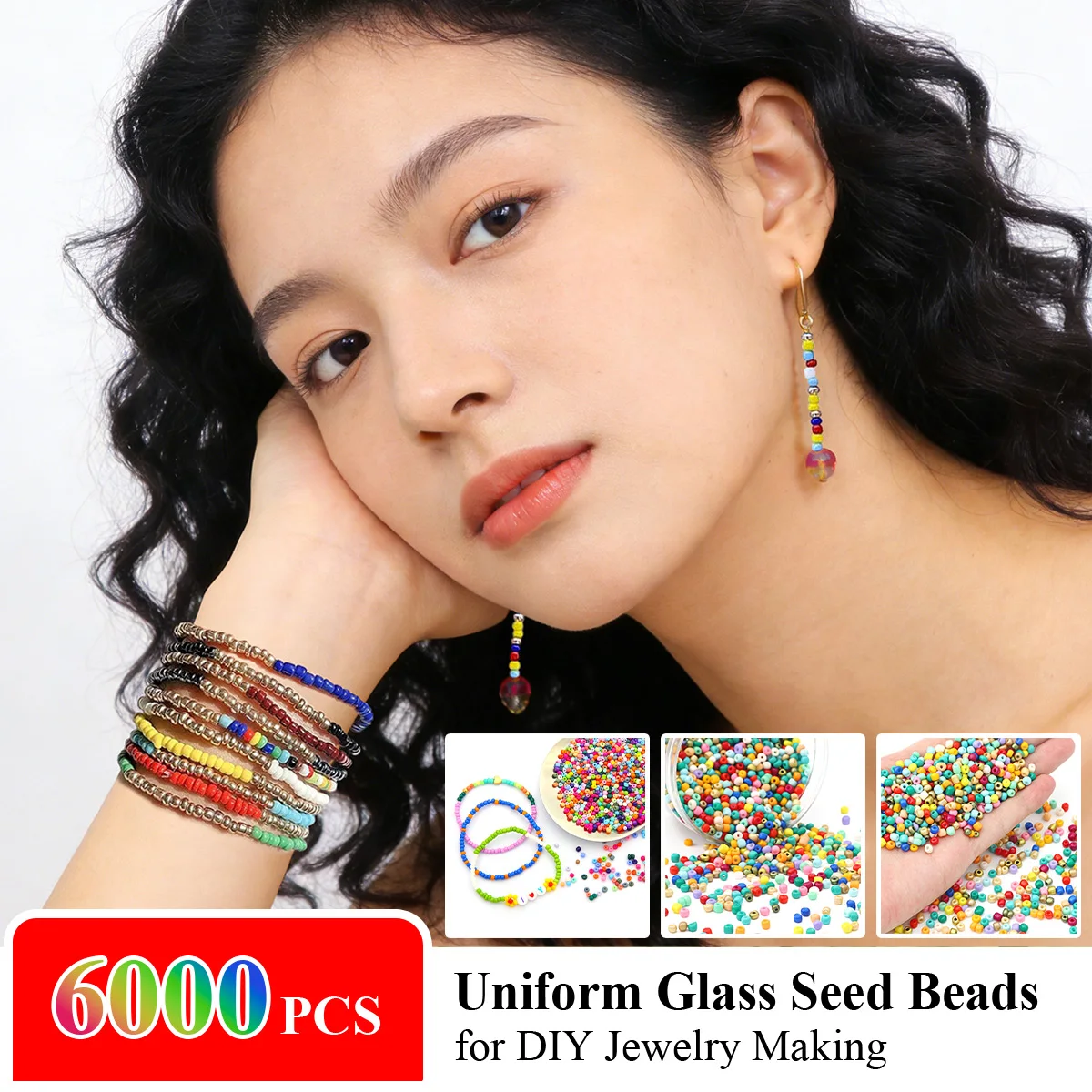 

6000pcs Bulk 2/3/4mm Glass Seed Beads Kit – Solid Color Uniform Loose Beads for DIY Bracelets, Necklaces & Jewelry Crafts