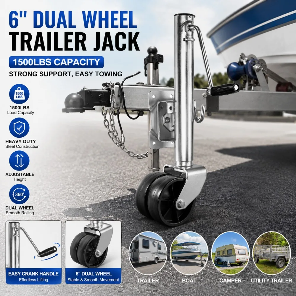 1500 lbs Trailer Jack with Wheel, Heavy Duty Swivel Boat Trailer Jack with PP Single Wheel & Ergonomic Handle,Fit for RVs,Boats