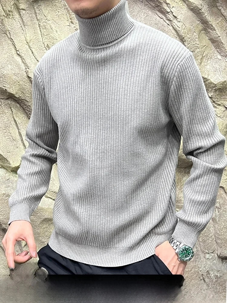 

Soft Pure Color High Ne Knitted Sweater for Men Faionable Versatile Autumn Winter New Arrival Skin-friendly Polyester Fiber