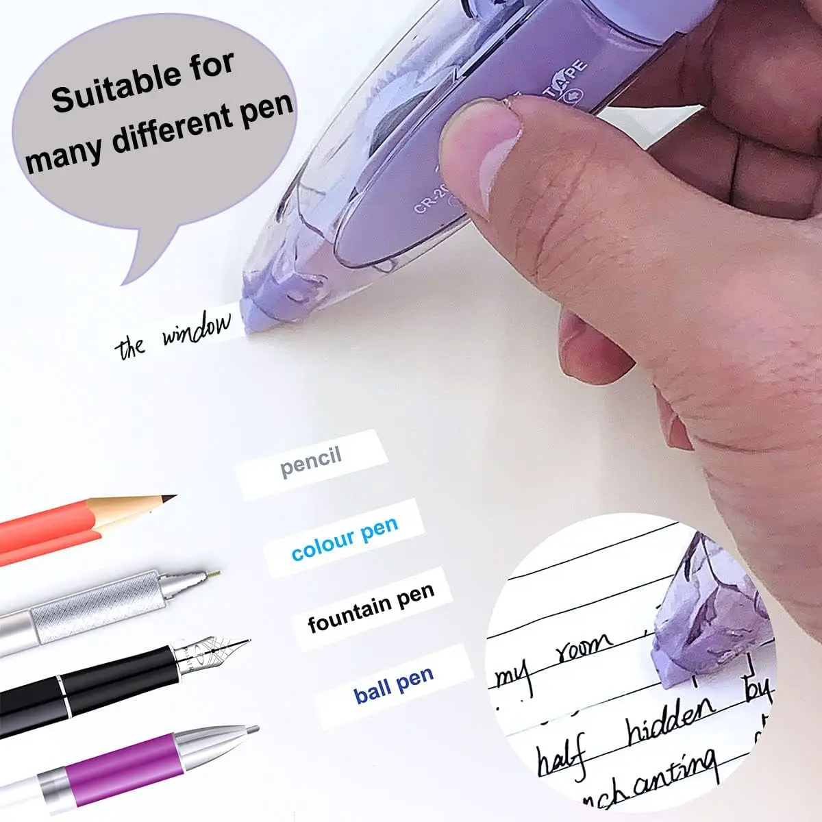 Выдвижная Корректирующая лента, белый многоразовый аппликатор с 8 запасными белыми лентами, школьные и офисные принадлежности