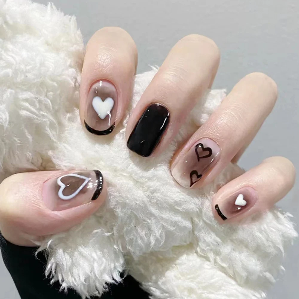 Y2k Black Gradient Press On Nails Long Ballet Reusable Nail Art Set_voghion.com