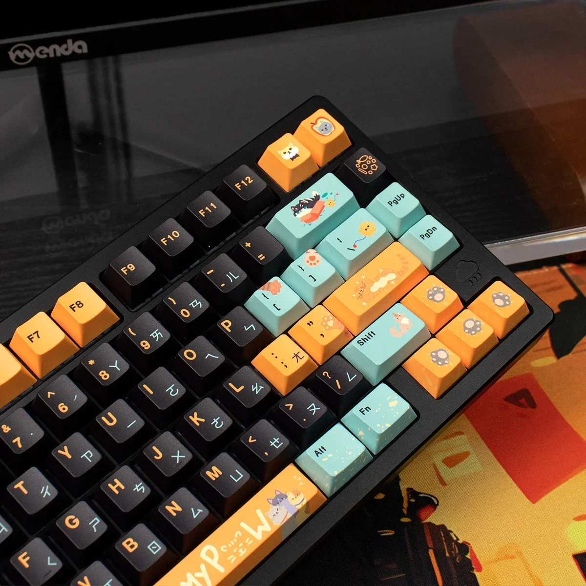 

Mint cute cat mechanical keyboard keycap customization full set of PBT hot sublimation original factory adaptation wooting