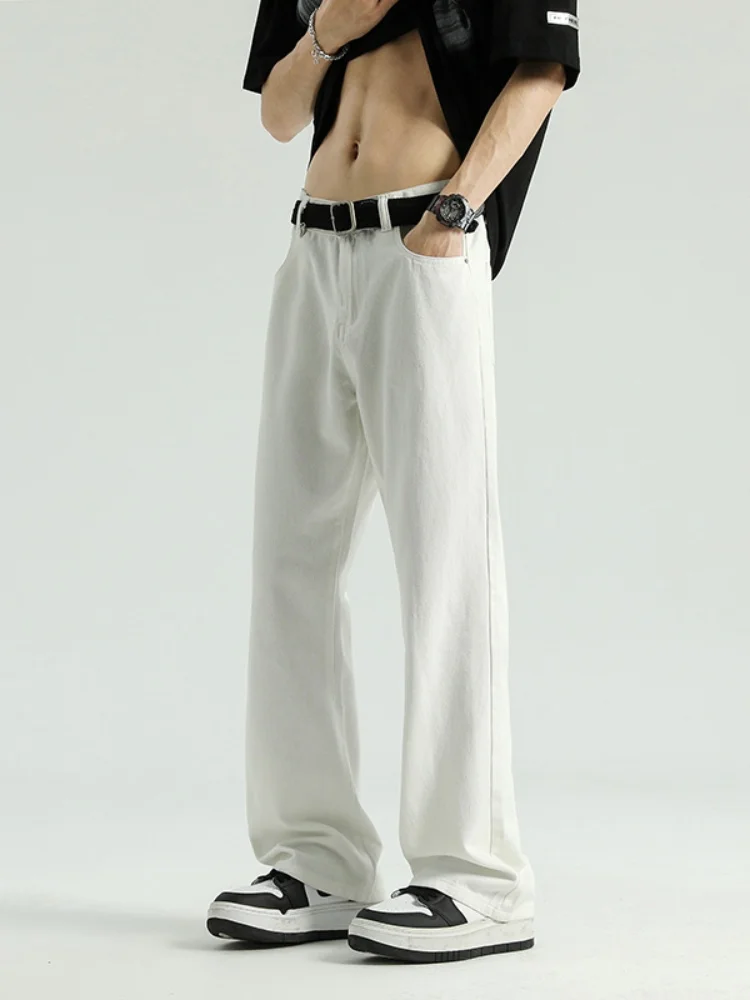 

White Straight Leg Jeans Men's Autumn 2024 New Trendy Brand Versatile Wide Leg Pants American High Street Cool Straight Long ...