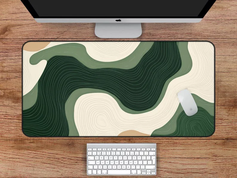 

Green Wave Desk Mat, Abstract Green Desk Mat,Wavy Deskpad, Beige Boho Desk Mat,Wavy Art,Gamer Accessories Keyboard Pad Gamer Rug