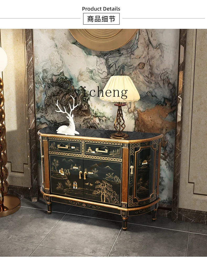 YY New Chinese Style Light Luxury Lobby Entrance Cabinet Painted Sideboard Cabinet Home Curio Cabinet