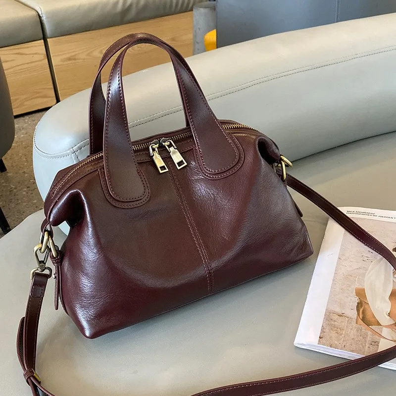 Johnature 2024 New Fashion Large Capacity Genuine Leather Handbag Women\'s Shoulder & Crossbody Bags Retro Cowhide Tote Bag