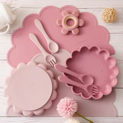 Mamaplan Baby Silicone Dinner PlateStrong Suction Anti-Fall Children's Eating Training Dishes Fork Spoon  Children's Tableware