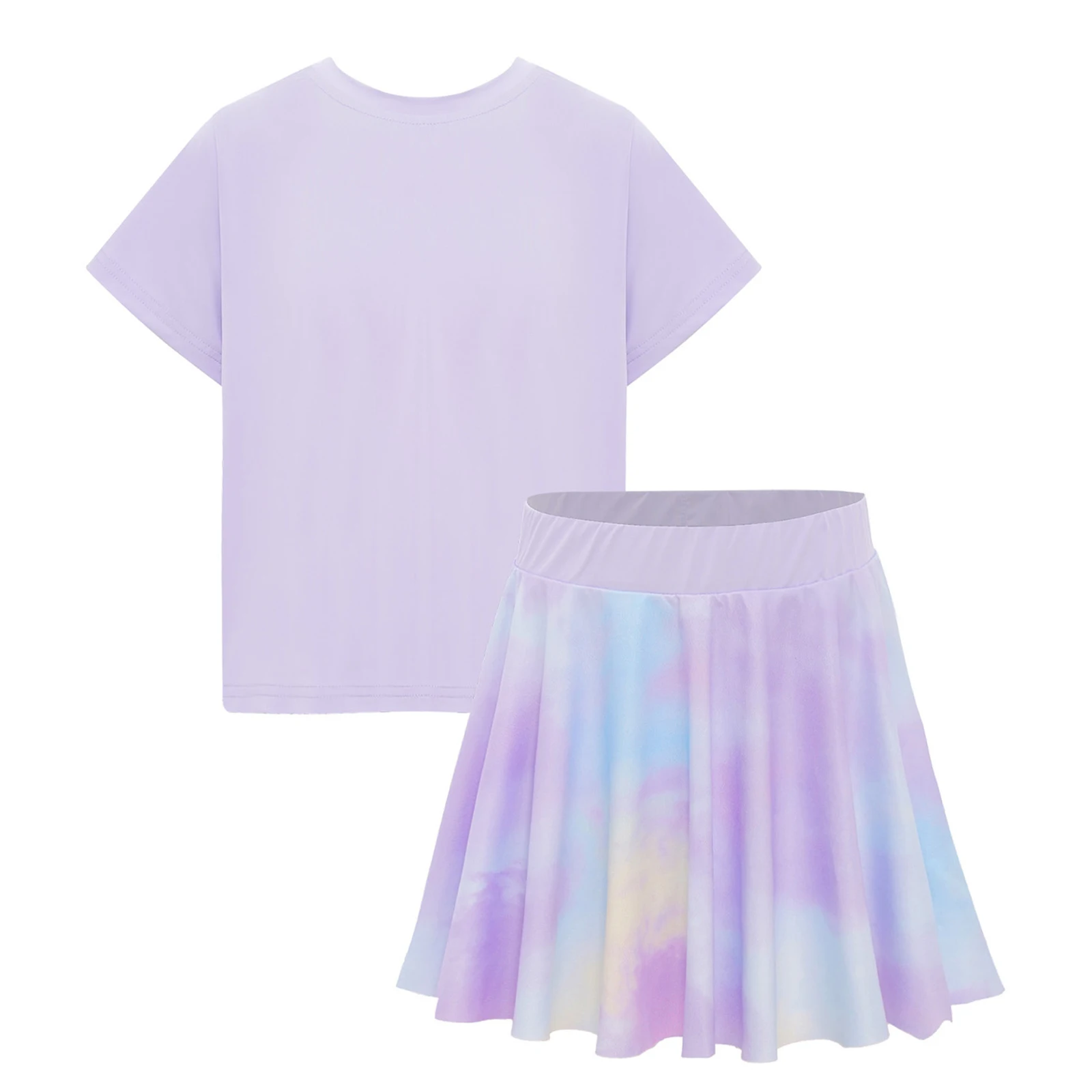 Bambino Ragazza Set sportivo ad asciugatura rapida Manica corta Avvolgente sul retro T-shirt + Gonna tie-dye 2 pezzi Badminton Tennis Fitness Costume Outfit