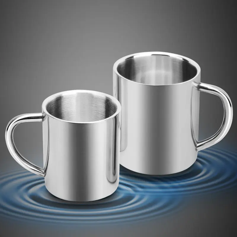 Thickened Stainless Steel Double Layer Mug Creative Mouth Children's Water Milk Cup Coffee Beverage Teacup with Lid