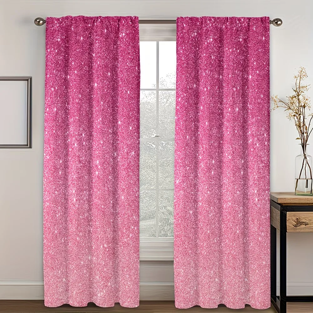 2Pcs Curtain Sparkling Crystal and Diamond Star Print Window Drapes for Bedroom Living Room Decoration Window Treatment.