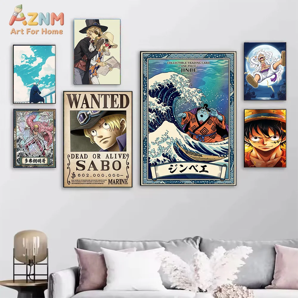 AZNM One Piece Anime Canvas Wall Art Luffy Gear 5 Ace Sabo Jinbe Print Poster No Frame Home Decor