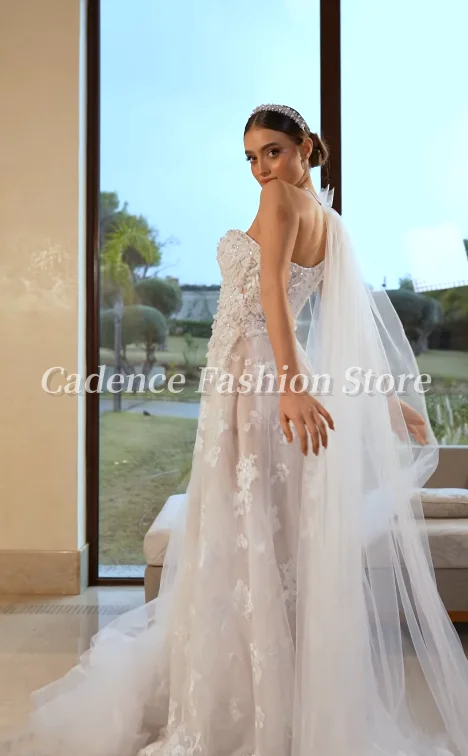 Великолепное свадебное платье с рукавами на одно плечо по индивидуальному заказу, 2025, корсет, кружевная аппликация, длинные свадебные платья трапециевидной формы длиной до пола