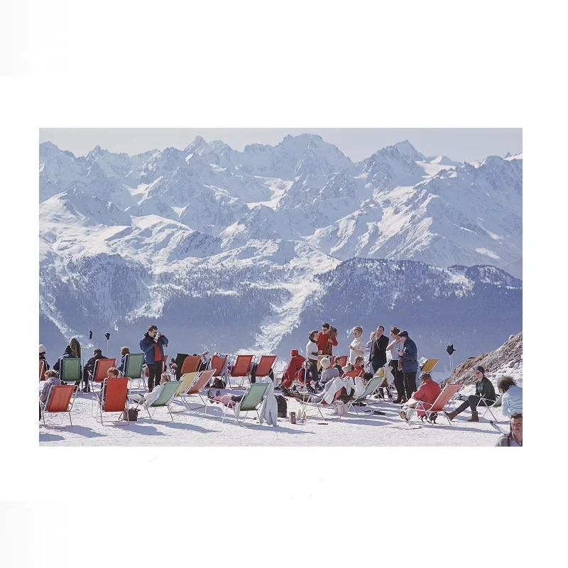 Slim Aarons, Lounging In Verbier (Swiss Alps), Print Art Canvas Poster, For Living Room Decor, Home Wall Picture