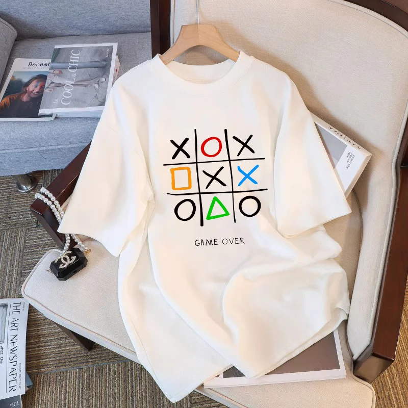 Premium Cotton Women's T-shirt Guangzhou Thirteenth Factory Creative Commuter Style Loose Fit Short Sleeve round Neck