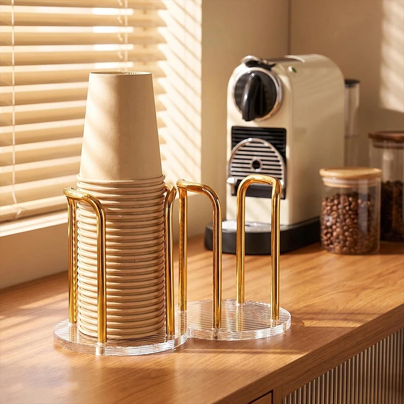 Two Slots Cup Dispenser Holder for Disposable Paper Plastic Cups Up to 14oz Coffee Cup Lid Organizer Countertop Storage Rack Kitchen Bar Restaurant Breakroom Office Bathroom view 7