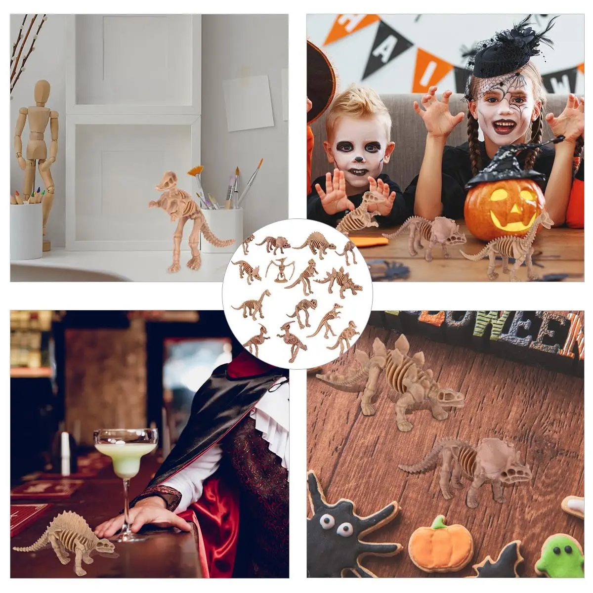 

12 Pcs Dinosaur Skeleton Model Plastic Educational Toys Simulation Dinosaurs Kids Halloween Decorative Prehistoric Structure