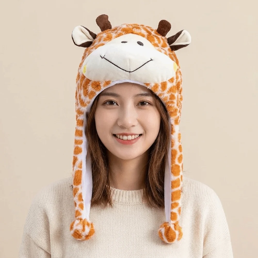 Lovely Panda Animal Earflap Cap Pig Tiger Plush Beanies Soft 3D Ear Protection Hat Women