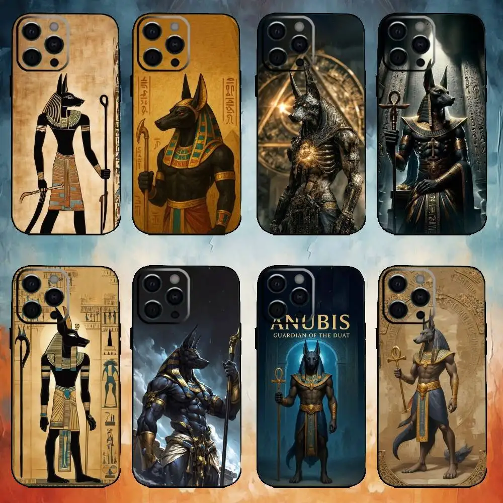 

A-Ancient Egyptian God Anubis Phone Case For iPhone17,16,15,14,13,12,11 Plus,Pro Max Soft Black Cover