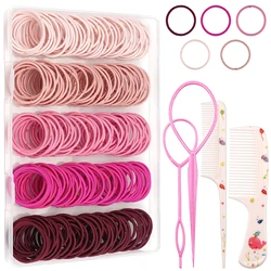 240 Pcs Elastic Hair Ties,Small Ponytail Holders ,No Box ，Hair Ties for Little Girls,5 Colors Hair Ties with Hair Tying Tools,