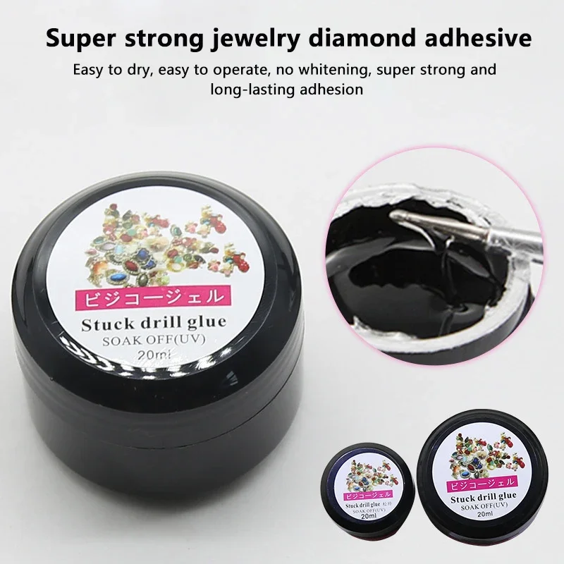 Pegamento de diamantes de imitación para uñas, 20ml, fuerte, sólido, sin limpiar, Gel adhesivo para joyería, gemas de cristal de diamante, pegamento para quitar puntas, herramientas de manicura
