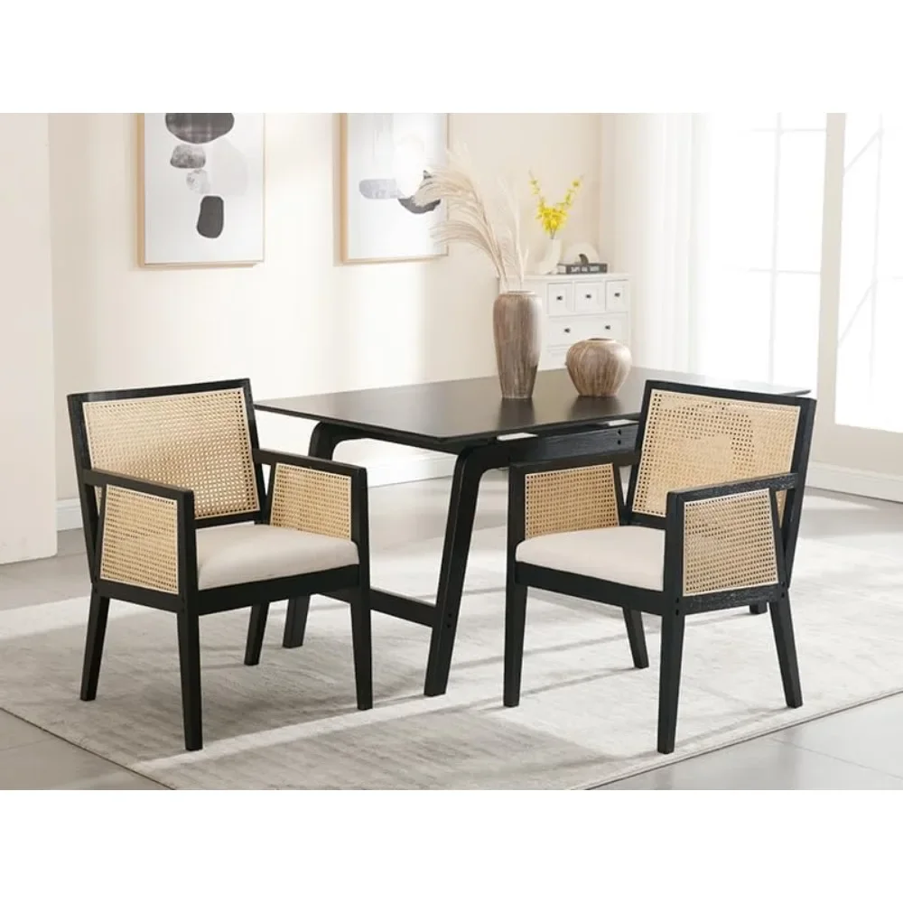 

Farmhouse Rattan Dining Chairs, Mid Century Modern Upholstered Dining Chairs, Wooden Linen Kitchen & Dining Room Armcha